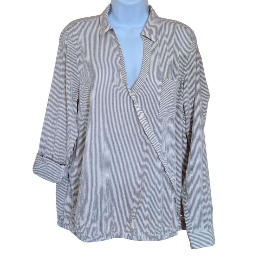 J. Jill Striped Wrap-Style Button-Up Blouse cottagecore teachercore